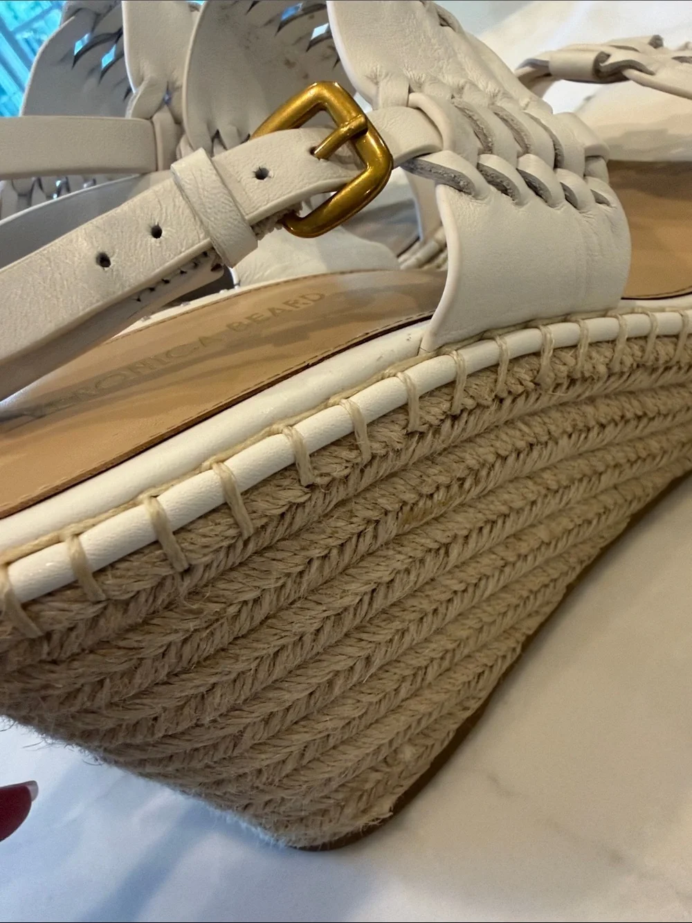 Veronica Beard  RIYA Cream Woven Leather Espadrille Slingback Sandals